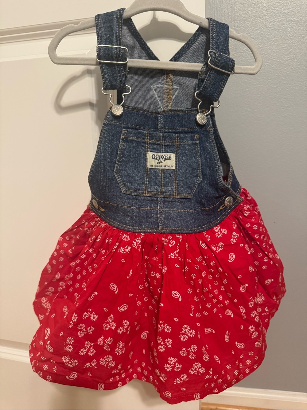 OshKosh B'gosh Denim Bib Overall Dress with Red Bandana Skirt